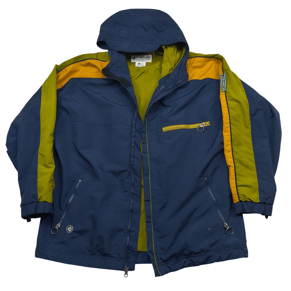 Columbia Convert Men XL Vintage 90s Ski Jacket Shell Navy Blue Yellow Broken Zip